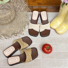 羊皮版~镂空编织厚底一字拖鞋女夏外穿2026新款法式绝美沙滩凉拖