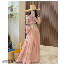 批发小雨姐姐【一字晴光】蕾丝拼接一字领<b class='q'>雪纺</b>半裙女套装2026夏季款