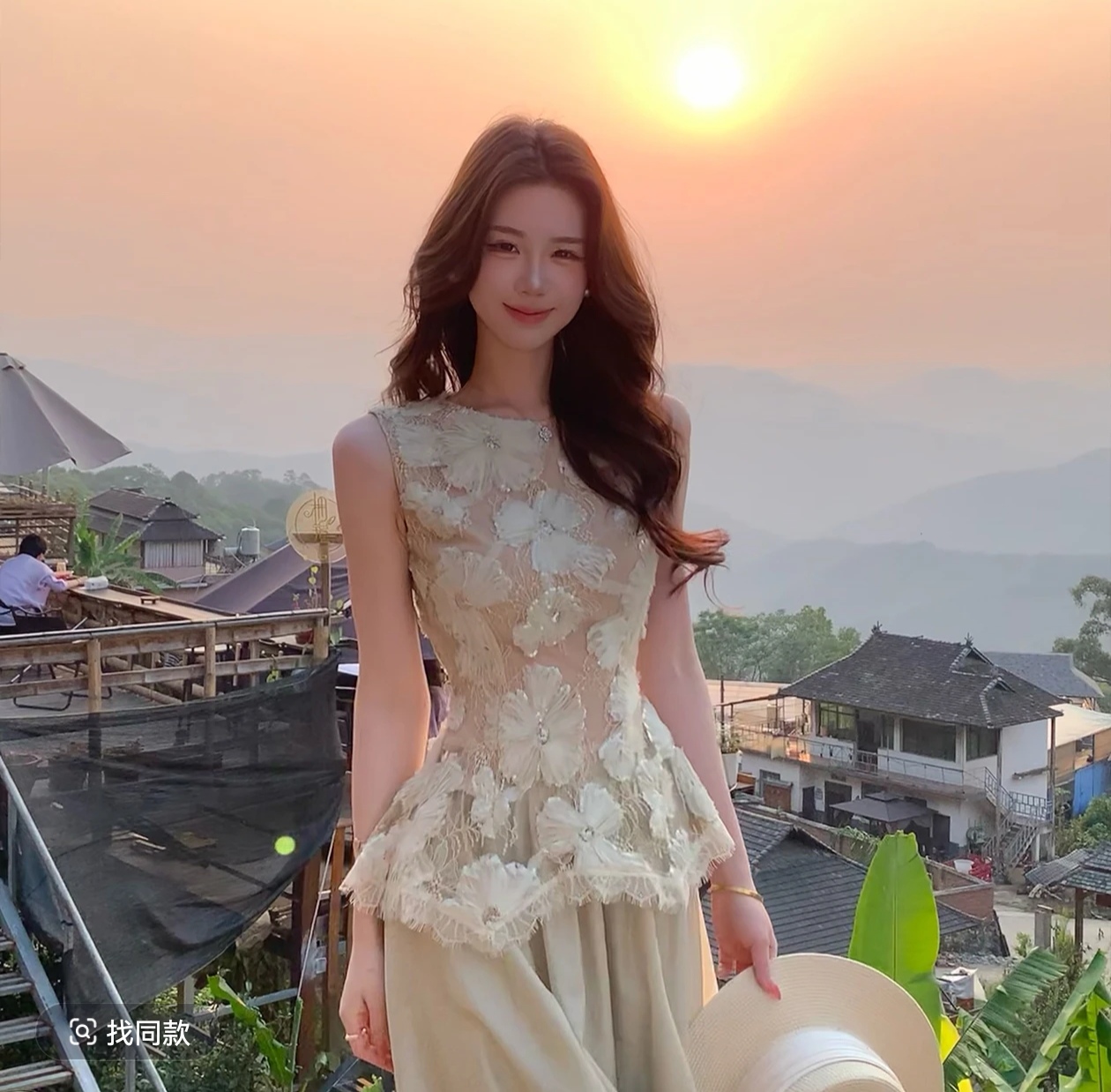 무쯔리 목자이 ~ 중 리 자수 빛 반사하다 주간 고급 센스 3 차원 레이스 꽃 조끼 민소매 라운드 넥 맨위 여성