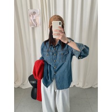 批发宝藏复古经典百搭蓝色牛仔<b class='q'>衬衫</b>