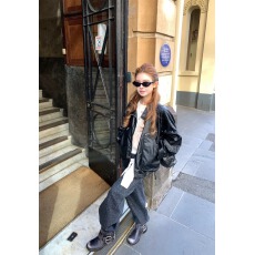 批发油蜡皮质感小个子宽松工装外套皮衣