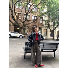 批发时髦百搭小个子黑色肉感皮<b class='q'>夹克</b>外套