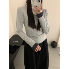 批发韩版修身显瘦小个子百搭套头拼色<b class='q'>打底衫</b>长袖T恤上衣