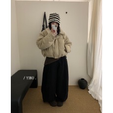 批发冬季韩系小个子羊羔毛翻领短款保暖羽绒服