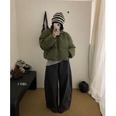 批发小个子韩系大翻领短款保暖羽绒服外套