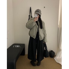 批发韩版时尚小个子下摆花苞收口圆领短款保暖羽绒服外套