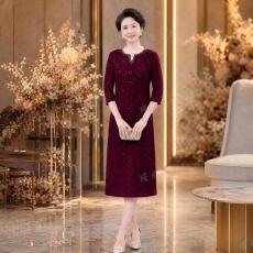 批发蕾丝钉珠重工中老年<b class='q'>大码</b><b class='q'>连衣裙</b>喜婆婆春秋婚宴敬酒晚礼服2026新款