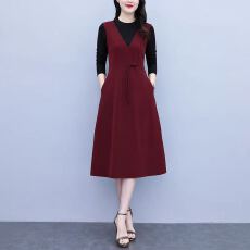 批发拼接纯色针织长袖手工扣新中式显瘦优雅<b class='q'>妈妈装</b>秋<b class='q'>连衣裙</b>