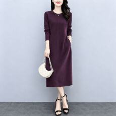批发高级感长袖连衣裙女2026秋季新款阔太太时髦<b class='q'>大码</b>女装紫色直筒裙子