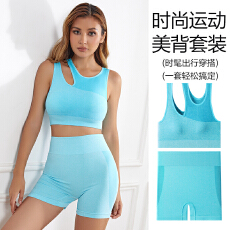 批发两件套夜间运动瑜伽服套装女速干透气短款户外防震聚拢美背内衣
