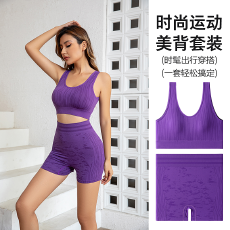 批发防震聚拢美背内衣两件套提臀运动瑜伽服套装女速干透气短款高腰