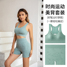 批发两件套提臀运动瑜伽服套装女速干透气短款高腰防震聚拢美背内衣