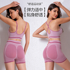 批发交叉短裤螺纹针织防震美背运动内衣两件套<b class='q'>提</b><b class='q'>臀</b>宅家夜间健身套装<b class='q'>女</b>