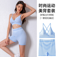 批发两件套提臀交叉瑜伽螺纹针织宅家夜间健身套装女防震美背运动内衣