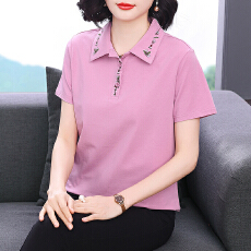 批发全棉短袖T恤女宽松有领夏装新款<b class='q'>中老年</b>妈妈修身装翻领polo衫上衣