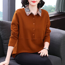 批发实拍#POLO领长袖t恤女2026年春秋新款宽松刺绣<b class='q'>中年</b>妈妈翻领上衣