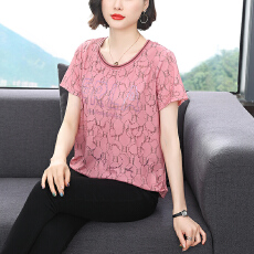 中老年新款夏装短袖2026女装气质洋气妈妈时尚女士透气新花上衣女