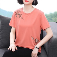 批发纯棉短袖上衣女夏季新款2026中老年<b class='q'>妈妈</b>休闲百搭半袖体恤宽松T恤
