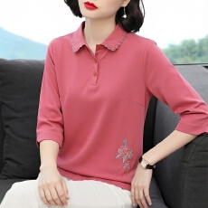 批发实拍中袖<b class='q'>t</b><b class='q'>恤</b>女宽松翻领纯棉春装上衣韩版名族风刺绣<b class='q'>七分袖</b>polo衫