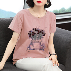 批发纯棉短袖上衣女夏季新款2026<b class='q'>中老年</b>妈妈休闲百搭半袖体恤宽松T恤