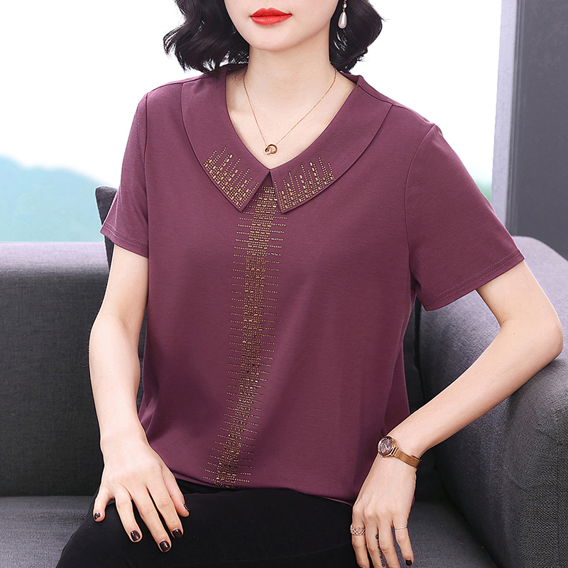 빅 사이즈 패션 작은 셔츠 중노년 엄마 맨위 반팔 외국 가스 루즈핏 폴로 칼라 티셔츠 중노년 여름 드레스 새로운