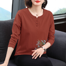 批发纯棉长袖上衣女夏季新款<b class='q'>中老年</b>妈妈休闲百搭遮肚半袖体恤宽松T恤