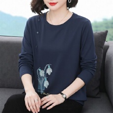 批发纯棉长袖上衣女夏季新款<b class='q'>中老年</b>妈妈休闲百搭遮肚半袖体恤宽松T恤