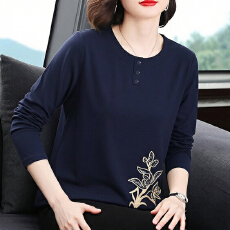批发纯棉长袖上衣女夏季新款<b class='q'>中老年</b>妈妈休闲百搭遮肚半袖体恤宽松T恤