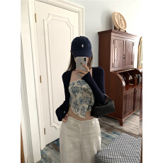 批发实拍镂空长袖针织衫双曲纱空调衫夏季轻薄外搭小上衣碎花抹胸套装