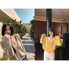 批发实拍  v领长毛马海镂空上衣女秋绞花<b class='q'>针织</b><b class='q'>罩衫</b>/吊带两件套