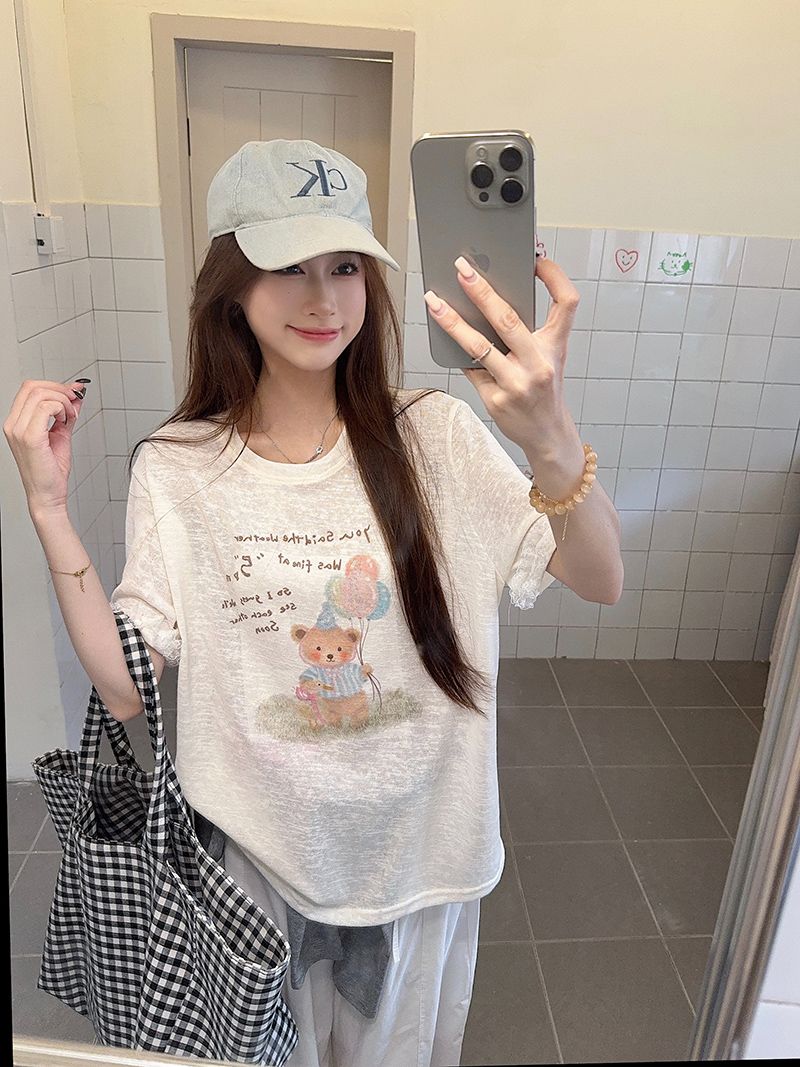 MY11012# 大码女装200斤雪花亚麻短袖t恤夏新款宽松印花圆领上衣女裝貨源服裝批發