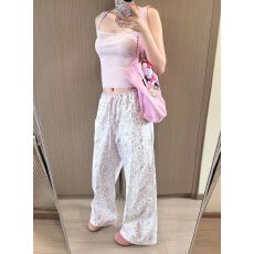 批发【】2025韩国小众撞色腰头可束脚涂鸦<b class='q'>印花</b>长裤宽松休闲阔腿裤