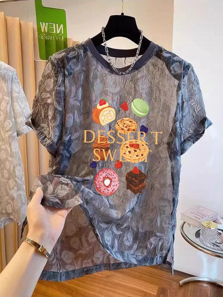 FA35456# 原版质量特大码300斤微透夏季超薄款短袖防晒t恤女 服裝批發女裝批發服飾貨源