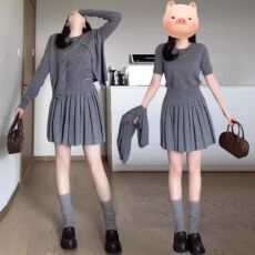 批发三件套装裙针织开衫外套百褶裙2025早<b class='q'>春</b>新套装