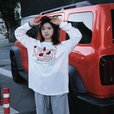 批发官图220克纯棉长袖<b class='q'>t</b><b class='q'>恤</b>打底衫男女薄款潮秋刺绣花中长宽松圆领上衣