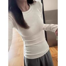 批发官图280克德绒长袖t恤女春秋短款潮流纯色修身<b class='q'>打底衫</b>圆领韩版上衣