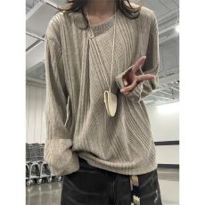 批发官图240克抓毛长袖t恤打底衫男女装薄纯色斜扣肌理感春秋韩版上衣