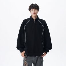 批发官图大码女装长袖<b class='q'>t</b><b class='q'>恤</b>卫衣<b class='q'>男</b>薄款潮春秋明线装饰拉链新款立领上衣