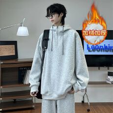 批发官图大码<b class='q'>女装</b>加绒情侣卫衣男潮牌设计感秋冬新款纯色宽松保暖上衣