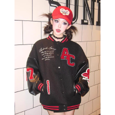 批发官图  原版刺绣【双面尼绒-100%涤-500克】美式撞色棒球<b class='q'>服</b>