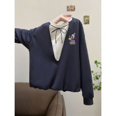 实拍 原版质量特大码300斤假两件撞色卫衣女春秋季薄款上衣