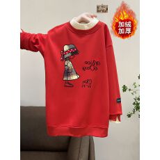 实拍华棉复银狐绒400克300斤假两件卫衣女冬季加绒宽松中长