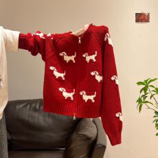 批发官图绵羊绒毛衣女装<b class='q'>秋</b>冬新款拉链开衫外套提花圆领保暖针织衫