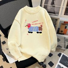 批发实拍毛衣印花600克大码M-4XL300斤秋冬宽松针织男女<b class='q'>情侣</b><b class='q'>同款</b>