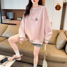 批发实拍卫衣女加绒冬新款慵懒风设计感宽松韩版<b class='q'>大码</b>假两件上衣