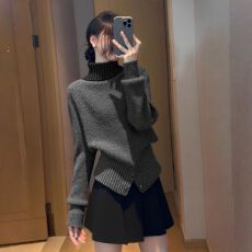 批发老钱风高领套头针织<b class='q'>衫</b>女秋冬打底收腰气质复古高级感毛衣内搭上衣