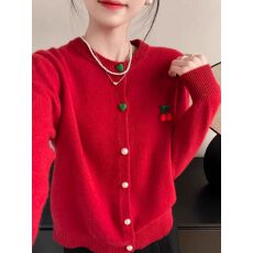 批发【绵<b class='q'>羊绒</b>】秋冬新年红色毛衣韩系百搭针织开衫女新款上衣女<b class='q'>外套</b>