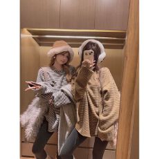 批发官图330克条纹长袖t恤打底衫女装薄立体装饰春秋圆领韩版上衣