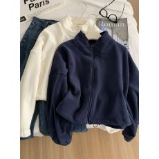 批发天猫抖音质量】韩版立领双拉链开衫卫衣短<b class='q'>外套</b>女