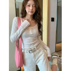 批发官图雪花优棉羊绒260克长袖t恤<b class='q'>女</b>装春秋新款薄修身U领打底衫